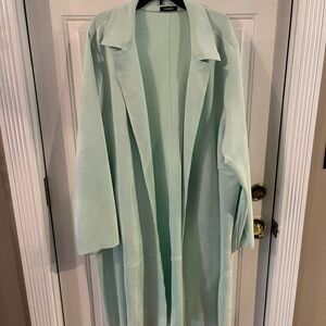 Mint Green Stretchy Fabric Long Blazer